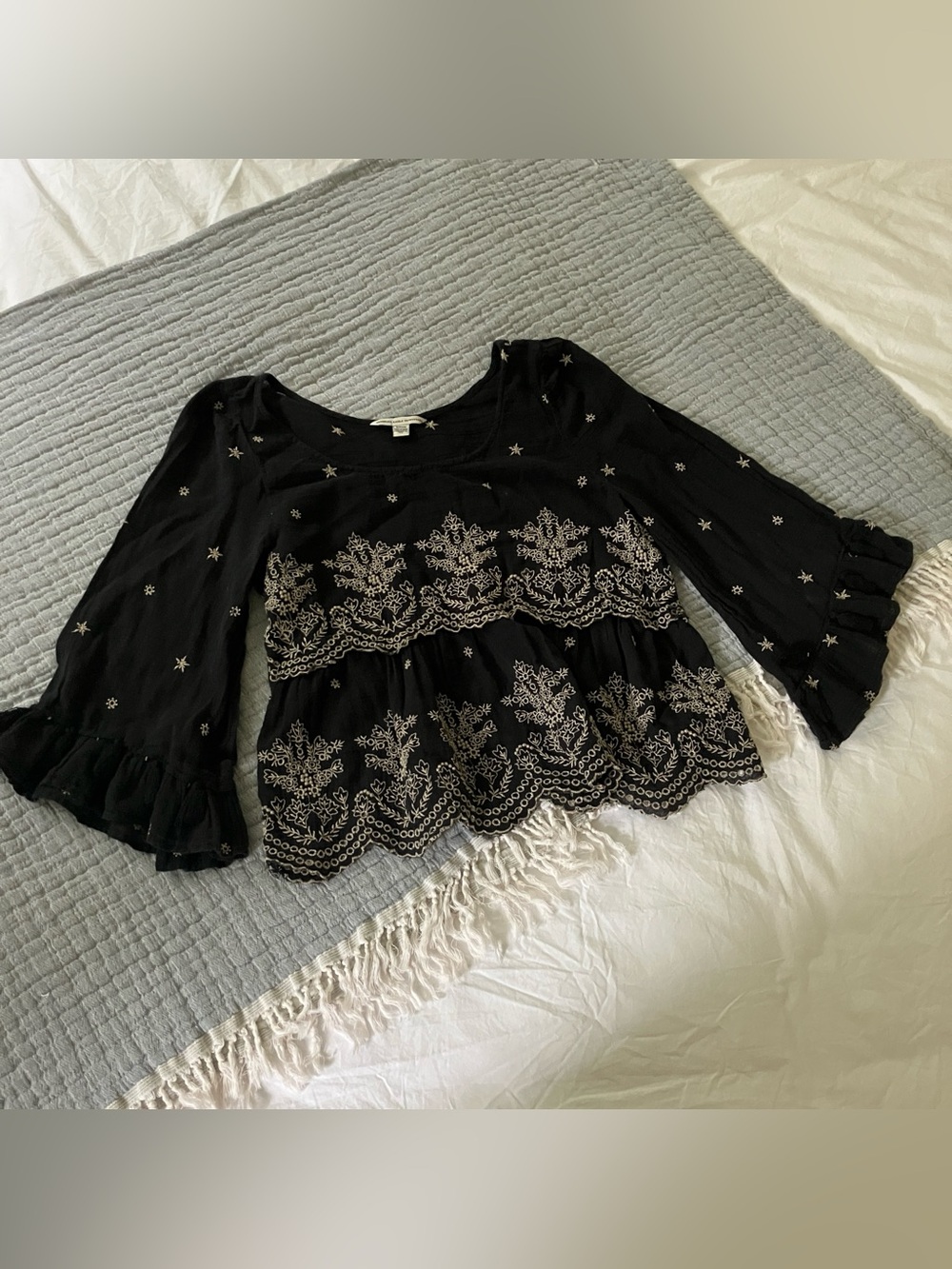 Whimsigoth Lace Eyelet Star Pattern Blouse